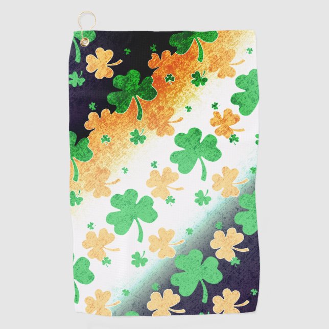 Shamrocks in Distressed Irish Flag Colours Golf Towel (Front)