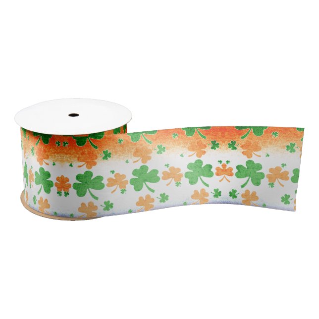 Shamrocks in Distressed Irish Flag Colours Satin Ribbon (Spool)