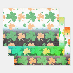 Shamrocks in Distressed Irish Flag Colours Wrapping Paper Sheet