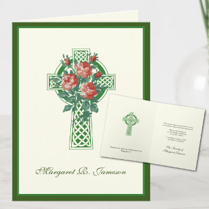 Shamrocks Irish Celtic Cross Red Roses Condolence Thank You Card