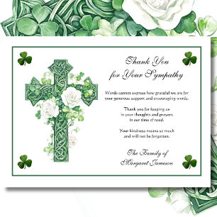 Shamrocks Irish Celtic Cross Roses Condolence  Thank You Card