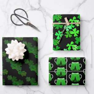 Shamrocks Irish Clover Green Beer Cheers Wrapping Paper Sheet