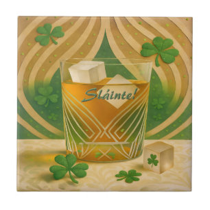 Shamrocks Irish Whiskey Tumbler "Sláinte!" Ceramic Tile