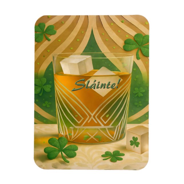 Shamrocks Irish Whiskey Tumbler "Sláinte!" Magnet (Vertical)