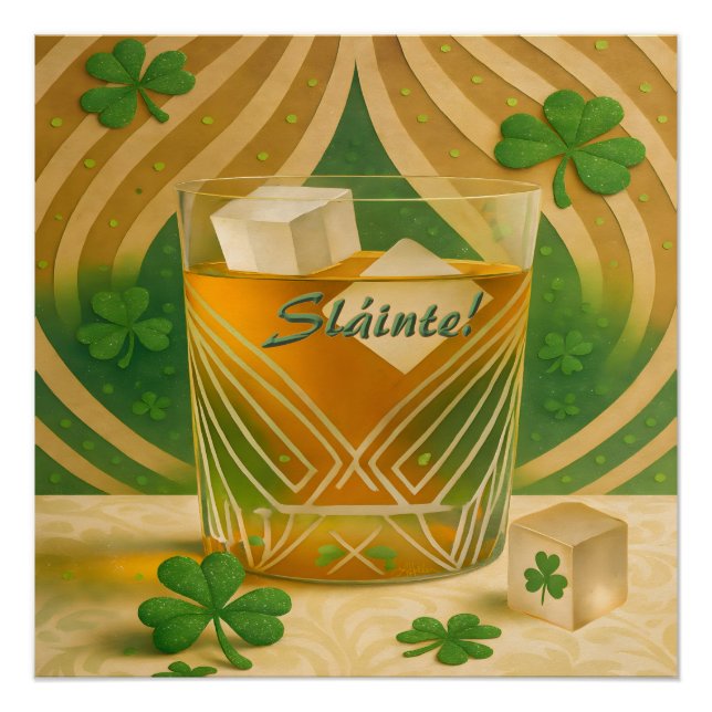Shamrocks Irish Whiskey Tumbler "Sláinte!" Poster (Front)