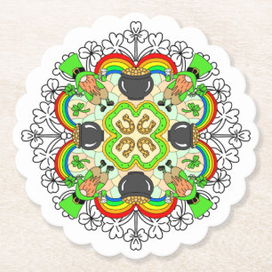 Shamrocks, Leprechauns St Patrick's Day Paper Coaster