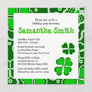 Shamrocks - Lucky Four Leaf Clovers & Butterflies Invitation