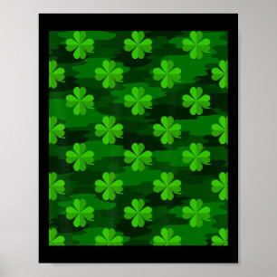 Shamrocks On Green Camouflage Lucky St Patricks Da Poster