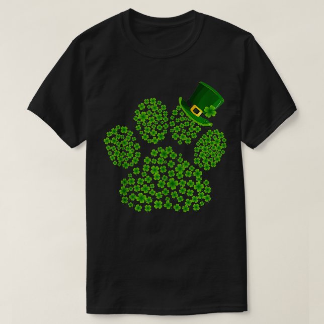 Shamrocks Paw Print Funny Cute Dog Cat Lover St Pa T-Shirt (Design Front)