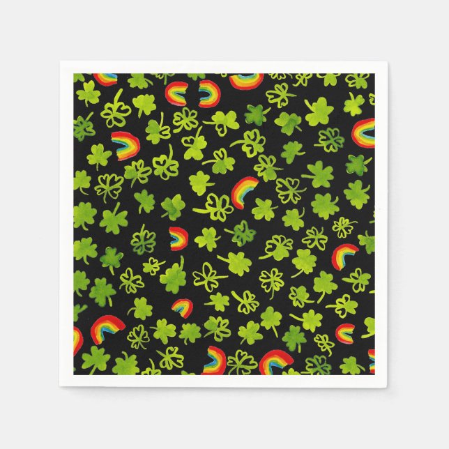 Shamrocks Rainbows Watercolor Ireland ST PATRICKS  Napkin (Front)
