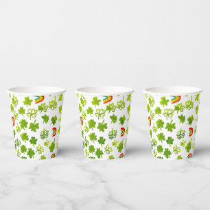 Shamrocks Rainbows Watercolor Ireland St PATRICKS  Paper Cups