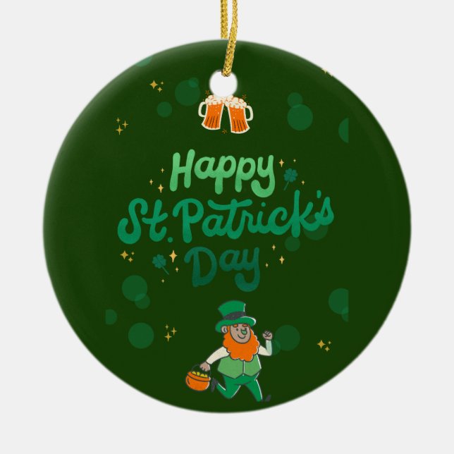 "Shamrocks & Shenanigans: A St. Patrick's Day  Ceramic Ornament (Front)