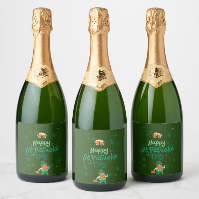"Shamrocks & Shenanigans: A St. Patrick's Day  Sparkling Wine Label (Bottles)