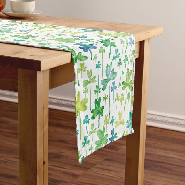 Shamrocks St. Patrick's Day Green White Short Table Runner (In Situ)