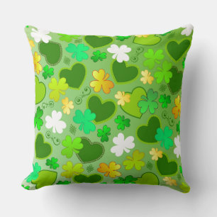 Shamrocks & St. Patrick's Day Hearts Throw Pillow