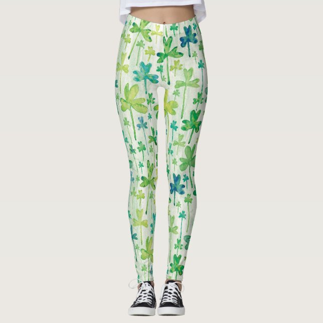Shamrocks St. Patrick's Day Light Green Leggings (Front)