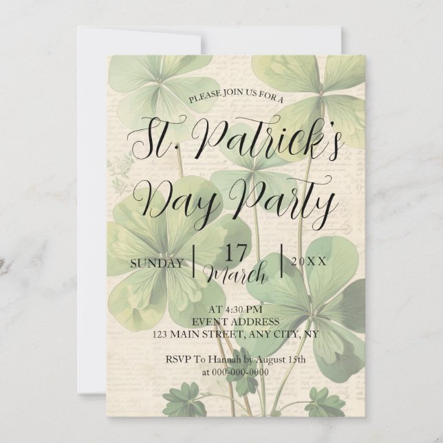 Shamrocks St Patrick's Day Party Invitation (Front)