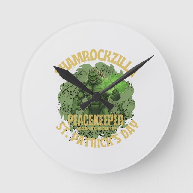 Shamrockzilla Peacekeeper: St. Patrick’s Day Kaiju Round Clock (Front)