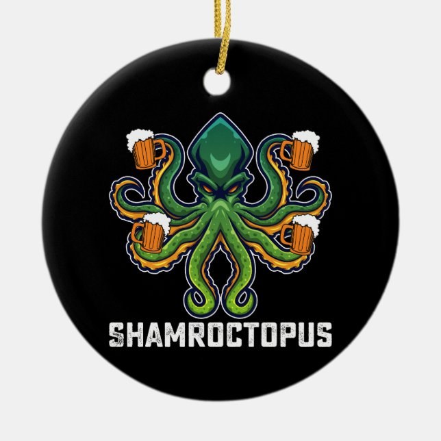 Shamroctopus Octopus Lover St Patrick's Day Ceramic Ornament (Front)