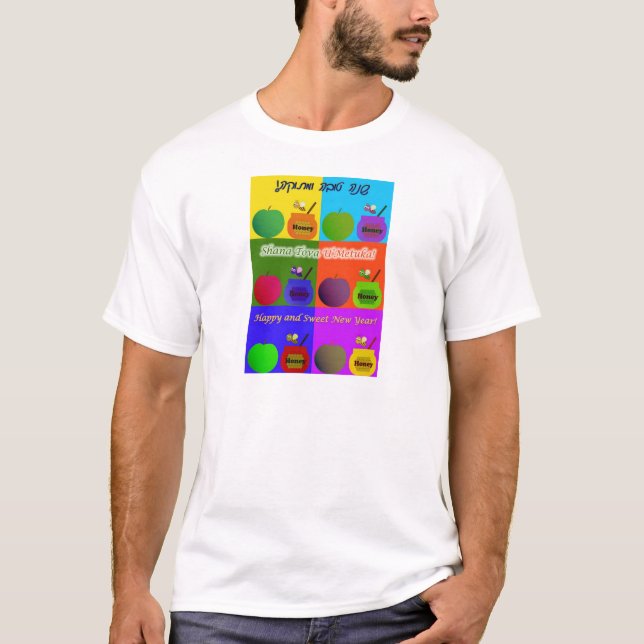 Shana Tova - Apple, Honey & Bee Cute Pop Art Style T-Shirt (Front)