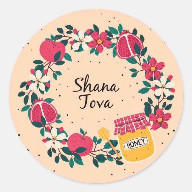 Shana Tova - Happy Jewish New Year Holiday Card Classic Round Sticker (Front)