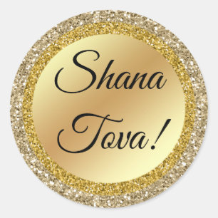 shana tova, jewish holidays, Classic script, gold Round Sticker