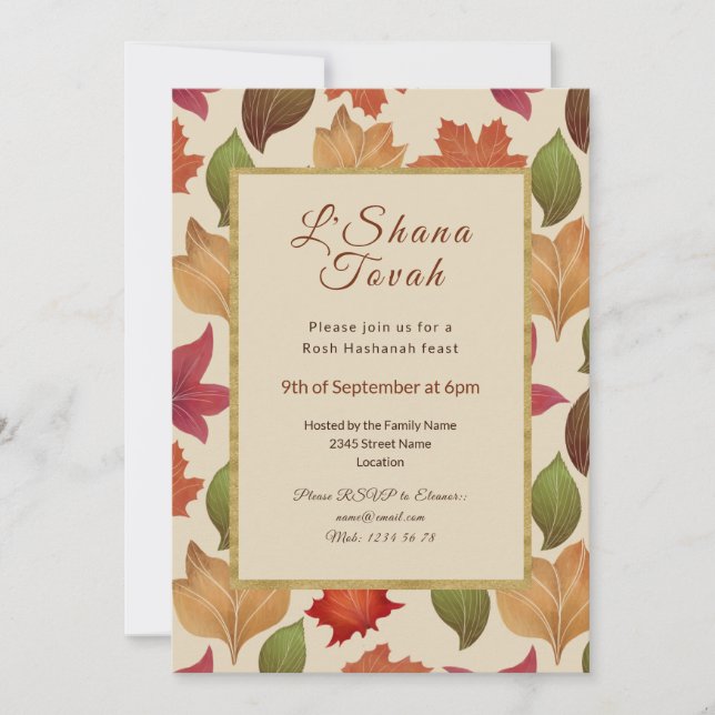 Shana Tova New Year feast autumn leaves Invitation (Front)