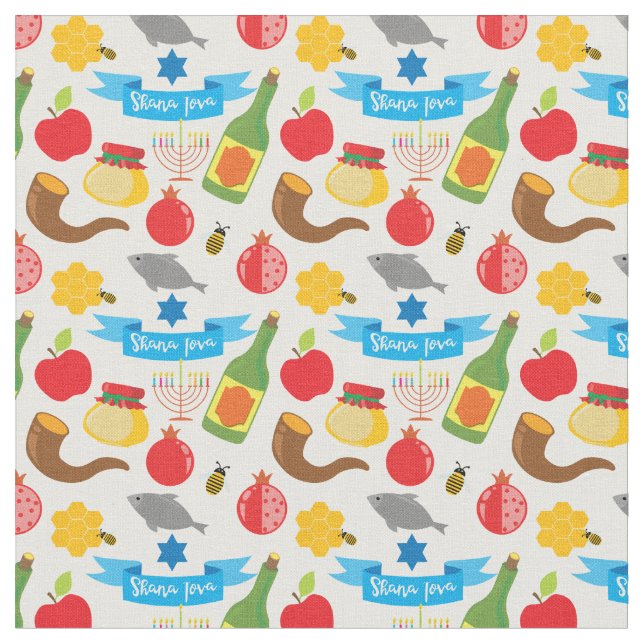 Shana Tova - Rosh Hashanah - custom tile size Fabric (Close Up)