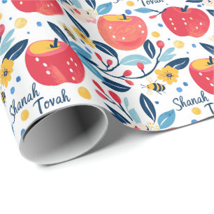 Shana Tova with apples and bees Wrapping Paper