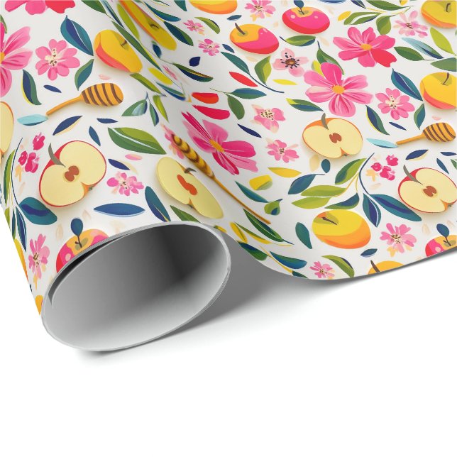 Shana Tova with apples and honey dropper Wrapping Paper (Roll Corner)