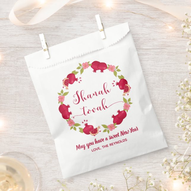 Shanah Tovah New Year Pomegranate Flower Wreath Favour Bag (Clipped)