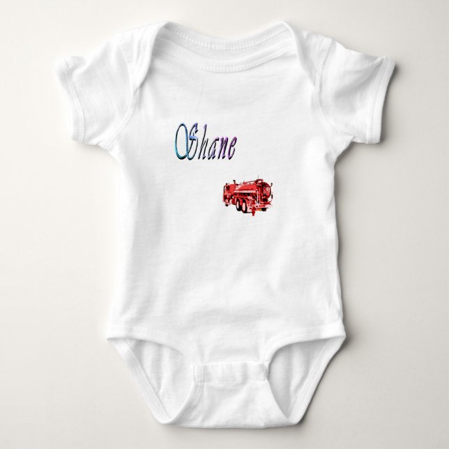 Shane Name With Fire Engine, Baby Bodysuit (Front)