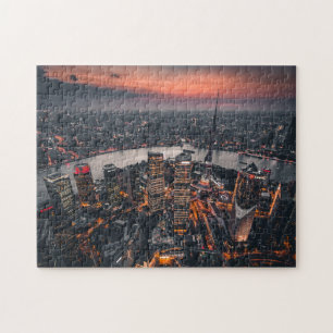 Shanghai China Asia Landmark Skyline Nighttime Jigsaw Puzzle