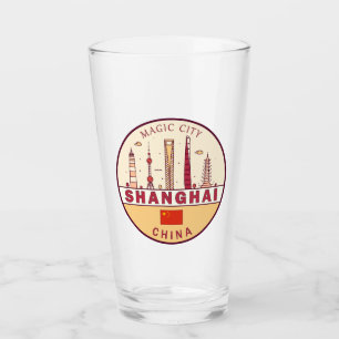 Shanghai China City Skyline Emblem Glass