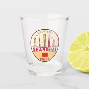 Shanghai China City Skyline Emblem Shot Glass