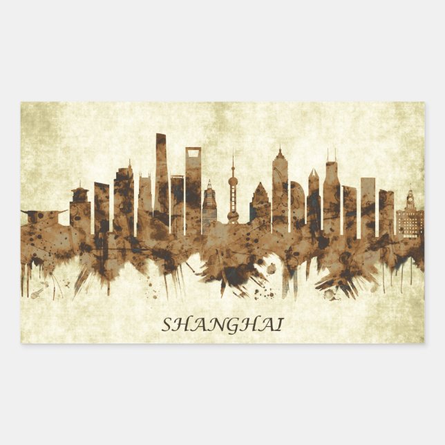 Shanghai China Cityscape Rectangular Sticker (Front)