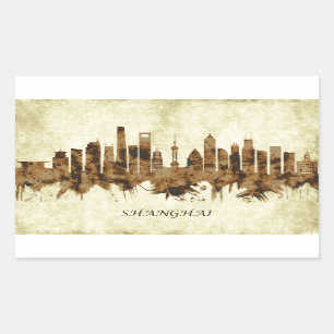 Shanghai China Cityscape Rectangular Sticker