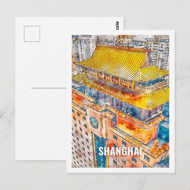 Shanghai China Famous Travel Place Watercolor Postcard (Front/Back)