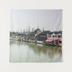 Shanghai, China, Mar 30, 2017, Wooden historic bui Tapestry