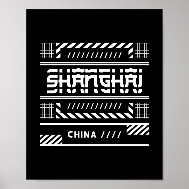 Shanghai China Modern Geometric Typography Design Poster (Front)