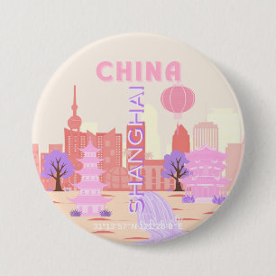Shanghai China Pastel Travel Art 7.5 Cm Round Badge