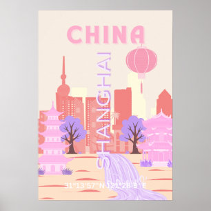 Shanghai China Pastel Travel Art Poster