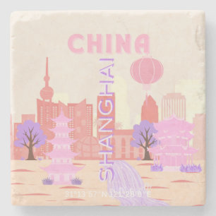 Shanghai China Pastel Travel Art Stone Coaster