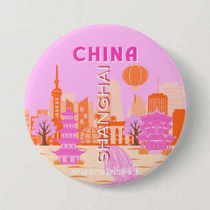 Shanghai China Pink Travel Art 7.5 Cm Round Badge