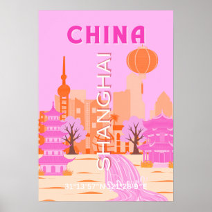 Shanghai China Pink Travel Art Poster
