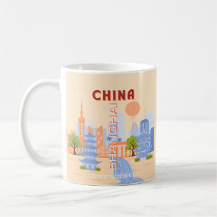 Shanghai China Retro Pastel Travel Art Coffee Mug