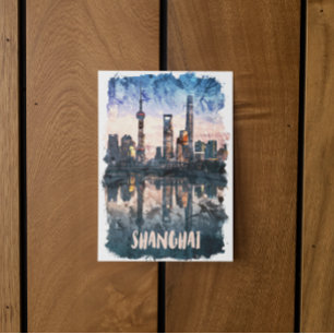 Shanghai China Skyline Watercolor Art Print Postcard