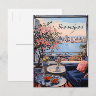 Shanghai China Travel City Art Painting Aesthetic Postcard