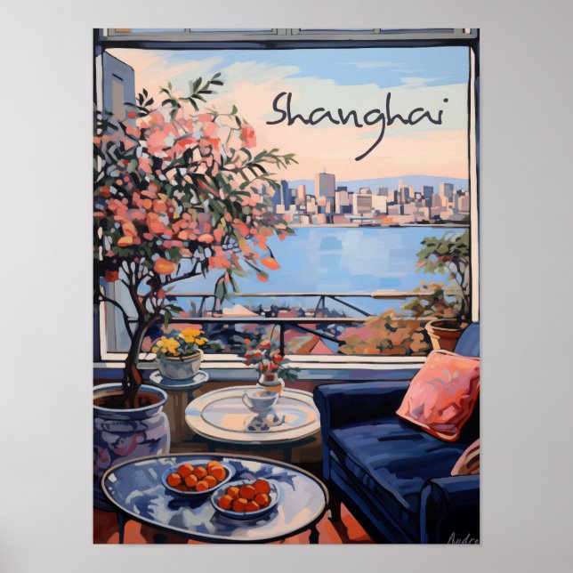 Shanghai China Travel City Art Painting Aesthetic Poster (Front)