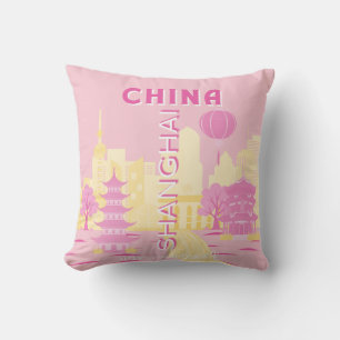 Shanghai China Travel Pink Poster Cushion